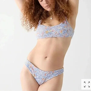 J Crew Scrunchie hipster bikini bottom in Blue Floral Size Large NWT